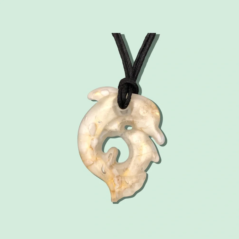 Intertwined Dolphin Pendant Necklace with Black Chord Cream - Picture 2 of 6